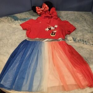Disney Minnie Mouse Patriotic Tulle Dress Red White Blue Girls XL 14/16 NWT